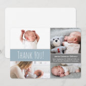 Carte De Remerciements Moderne Dusty Bleu Doux Grey Accueil Bébé (Devant / Derrière)