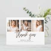 Carte De Remerciements Moderne Elegant 4 Photo Collage Script Graduation (Debout devant)