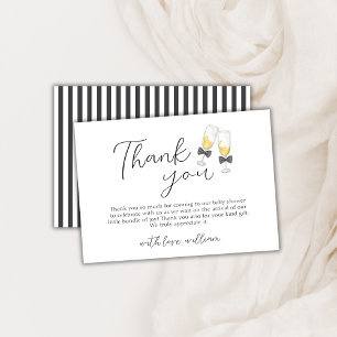 Carte De Remerciements Moderne Elégant Bow Champagne Sip & Voir Baby show