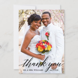 Carte De Remerciements Moderne Élégant Calligraphie Script Mariage photo