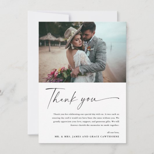 Carte De Remerciements Moderne Elegant noir et blanc 2 Mariage photo (Devant)