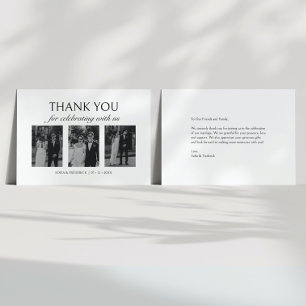 Carte De Remerciements Moderne Elegant noir et blanc 3.Mariage photo