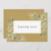 Carte De Remerciements Moderne Elégant Or Verdure Foliage (Devant / Derrière)