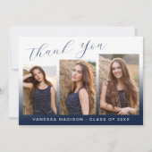 Carte De Remerciements Moderne Élégant Script dégradant Marine 3 Photo Gr (Devant)