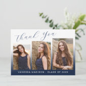 Carte De Remerciements Moderne Élégant Script dégradant Marine 3 Photo Gr (Debout devant)