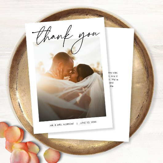 Carte De Remerciements Moderne Elegant Simple Design Script Mariage photo