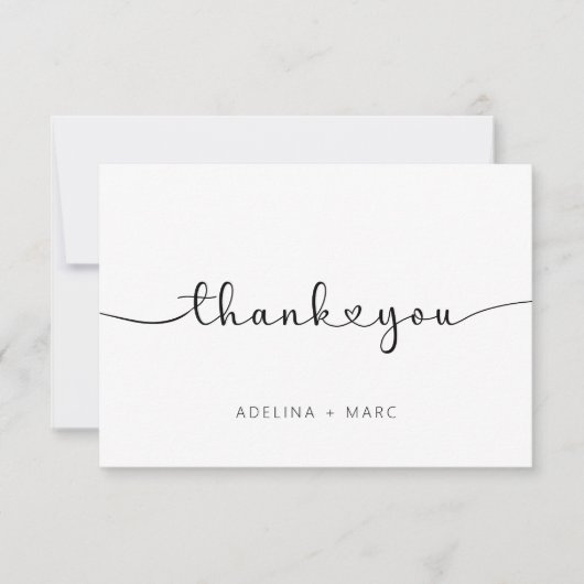 Carte De Remerciements Moderne Elegant Simple Hearts Script Mariage (Devant)