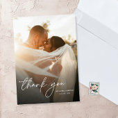 Carte De Remerciements Moderne Élégant Simple Script 2 Photos Mariage