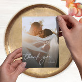 Carte De Remerciements Moderne Élégant Simple Script 2 Photos Mariage