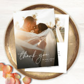 Carte De Remerciements Moderne Élégant Simple Script 2 Photos Mariage