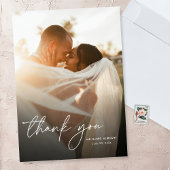 Carte De Remerciements Moderne Élégant Simple Script 2 Photos Mariage