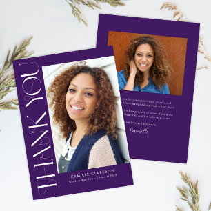 Carte De Remerciements Moderne Elégant Vertical Deux Photo Graduation