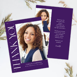 Carte De Remerciements Moderne Elégant Vertical Trois Photo Graduation