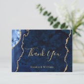 Carte de remerciements moderne en marbre bleu or (Debout devant)