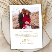 Carte De Remerciements Moderne Énorme Écriture Dorée Photo De Mariage 2