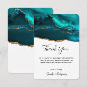 Carte De Remerciements Moderne et élégant Turquoise Or & Blanc Agate (Devant / Derrière)