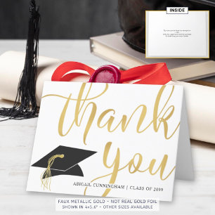 Carte De Remerciements Moderne Faux Metallic Gold Script graduation