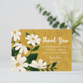 Carte De Remerciements Moderne floral blanc | Fête de mariage en or (Debout devant)