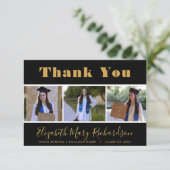 Carte De Remerciements Moderne Gold Script 3 Photo Graduation (Debout devant)