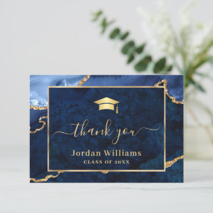 Carte De Remerciements Moderne Golden Blue Marble Agate Graduation