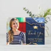 Carte De Remerciements Moderne Golden Blue Marble Agate Graduation (Debout devant)