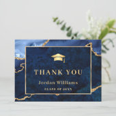Carte De Remerciements Moderne Golden Blue Marble Agate Graduation (Debout devant)