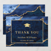 Carte De Remerciements Moderne Golden Blue Marble Agate Graduation (Devant / Derrière)