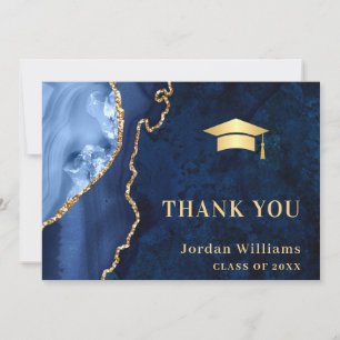 Carte De Remerciements Moderne Golden Blue Marble Agate Graduation