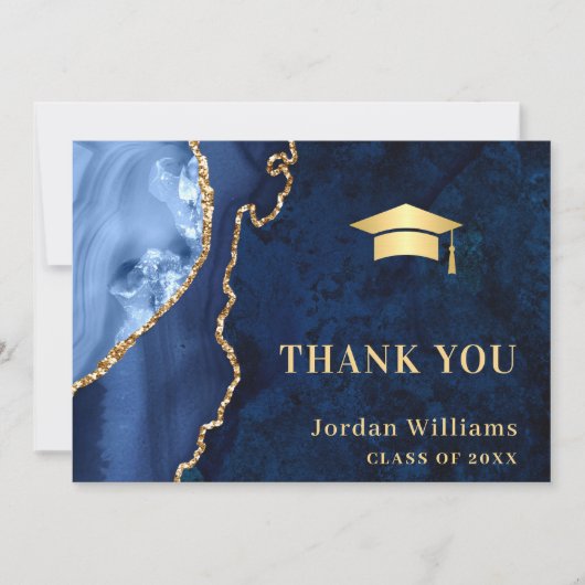 Carte De Remerciements Moderne Golden Blue Marble Agate Graduation (Devant)