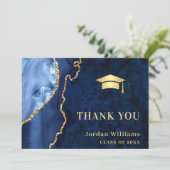 Carte De Remerciements Moderne Golden Blue Marble Agate Graduation (Debout devant)