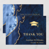 Carte De Remerciements Moderne Golden Blue Marble Agate Graduation (Devant / Derrière)