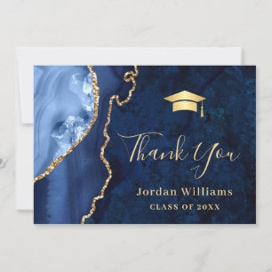 Carte De Remerciements Moderne Golden Blue Marble Agate Graduation