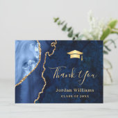 Carte De Remerciements Moderne Golden Blue Marble Agate Graduation (Debout devant)