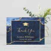 Carte De Remerciements Moderne Golden Blue Marble Agate Graduation (Debout devant)