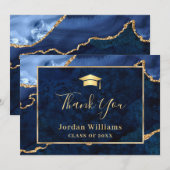 Carte De Remerciements Moderne Golden Blue Marble Agate Graduation (Devant / Derrière)