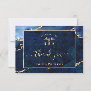 Carte De Remerciements Moderne Golden Blue Marble Agate RN Graduation