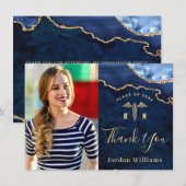 Carte De Remerciements Moderne Golden Blue Marble Agate RN Graduation (Devant / Derrière)