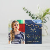 Carte De Remerciements Moderne Golden Blue Marble Agate RN Graduation (Debout devant)