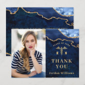 Carte De Remerciements Moderne Golden Blue Marble Agate RN Graduation (Devant / Derrière)