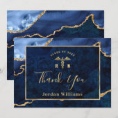 Carte De Remerciements Moderne Golden Blue Marble Agate RN Graduation (Devant / Derrière)