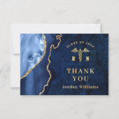 Carte De Remerciements Moderne Golden Blue Marble Agate RN Graduation (Devant)