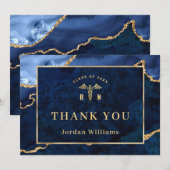 Carte De Remerciements Moderne Golden Blue Marble Agate RN Graduation (Devant / Derrière)