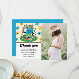 Carte De Remerciements Moderne Groovy Daisy Bleue Jaune Elle est prête à