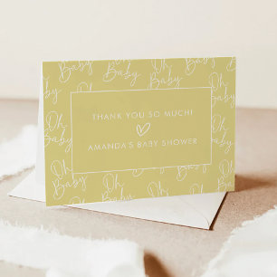 Carte De Remerciements Moderne Jaune Oh Bébé Baby shower simple plié