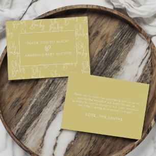 Carte De Remerciements Moderne Jaune Oh Bébé Simple Baby shower plat
