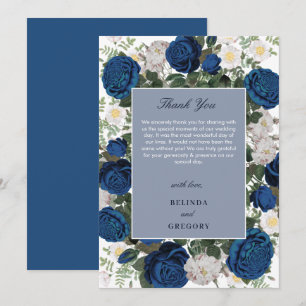 Carte De Remerciements Moderne mariage élégant floral bleu à l'aquarelle