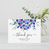 Carte De Remerciements Moderne Mariage Nom Fleur Orchidées Aquarelle Bleu (Debout devant)