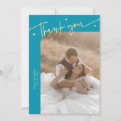 Carte De Remerciements Moderne Mariage Script Heart Aqua Blue (Devant)