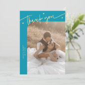 Carte De Remerciements Moderne Mariage Script Heart Aqua Blue (Debout devant)
