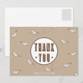 Carte de remerciements moderne mignon avec l'avion (Devant / Derrière)
